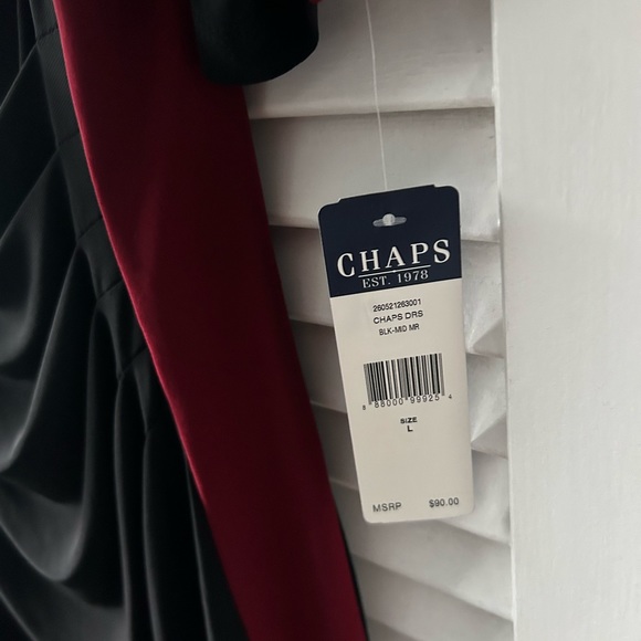 NWT Chaps BLACK RUCHED DRESS WITH DARK RED. Size L - Picture 5 of 8